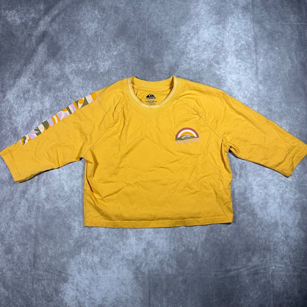 Quiksilver Women S Yellow Oversized Crop Bloc Long Sleeve T-Shirt Surfer Y2K